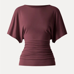 OGL Top Size XS NEW Sandwashed Effortless Boatneck Batwing Sleeve Ruched Red